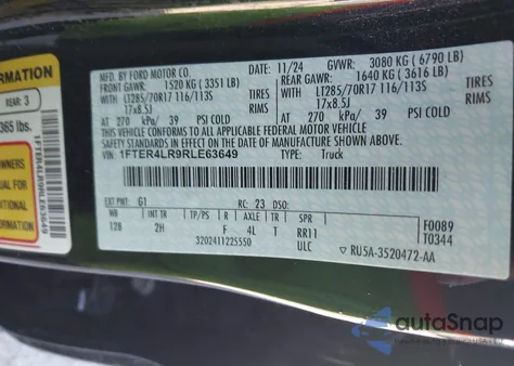 2024 Ford Ranger Raptor z USA, uszkodzony, nr VIN 1FTER4LR9RLE63649